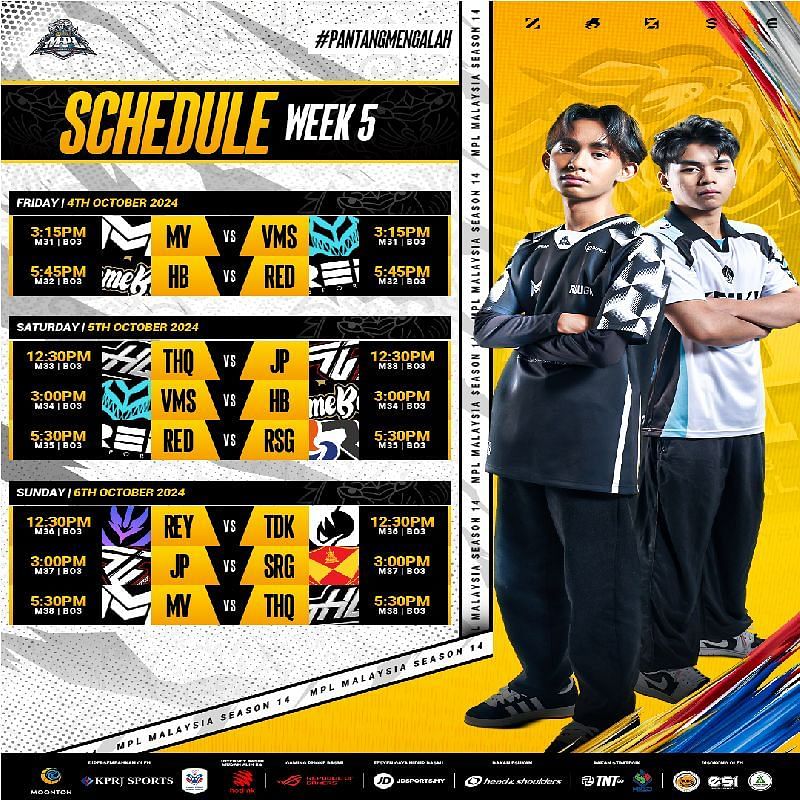MPL Malaysia Season 14 Week 5 schedule (Image via Moonton Games)